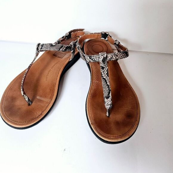 Fitflop Tia Snake Embossed Thong Sandal Size 6 - Picture 3 of 9
